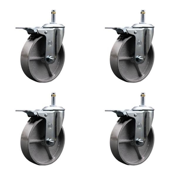 Service Caster Semi Steel Swvl Grip Ring Caster Set 4 w/5'' Wheel&7/16'' Stem-4 Swvl w/TTL BRK, 4PK SCC-GRTTL20S515-SSR-716138-4 - main